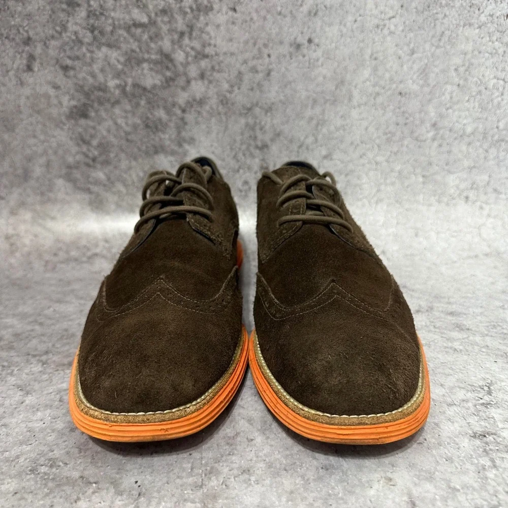 Cole Haan LunarGrand Wingtip Mens 13 Brown Suede Orange Sole Brogue Oxford